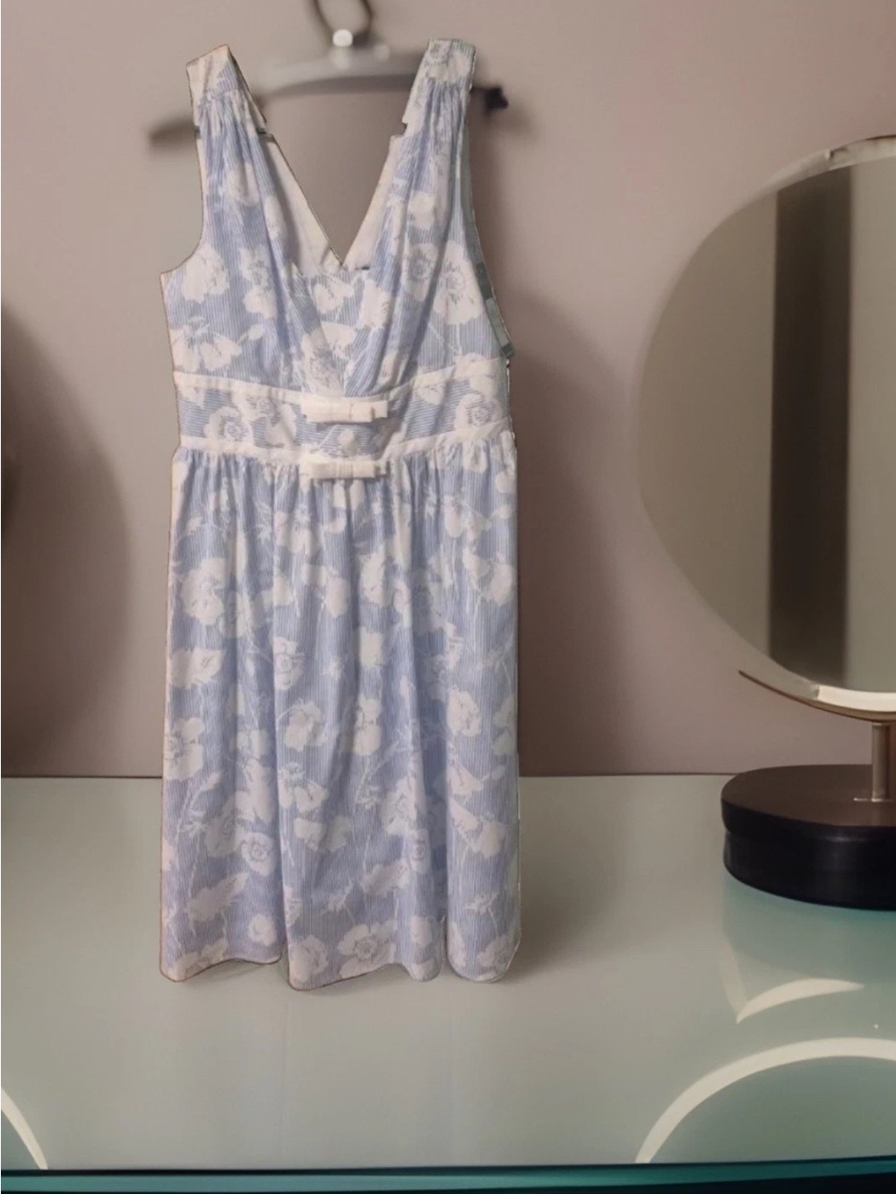Karl Lagerfeld Light Blue and White Floral Sleeveless Dress